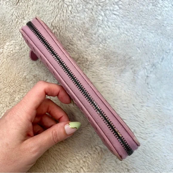 Bottega Veneta Nappa Intrecciato Pink Zippy Long Wallet Wallets